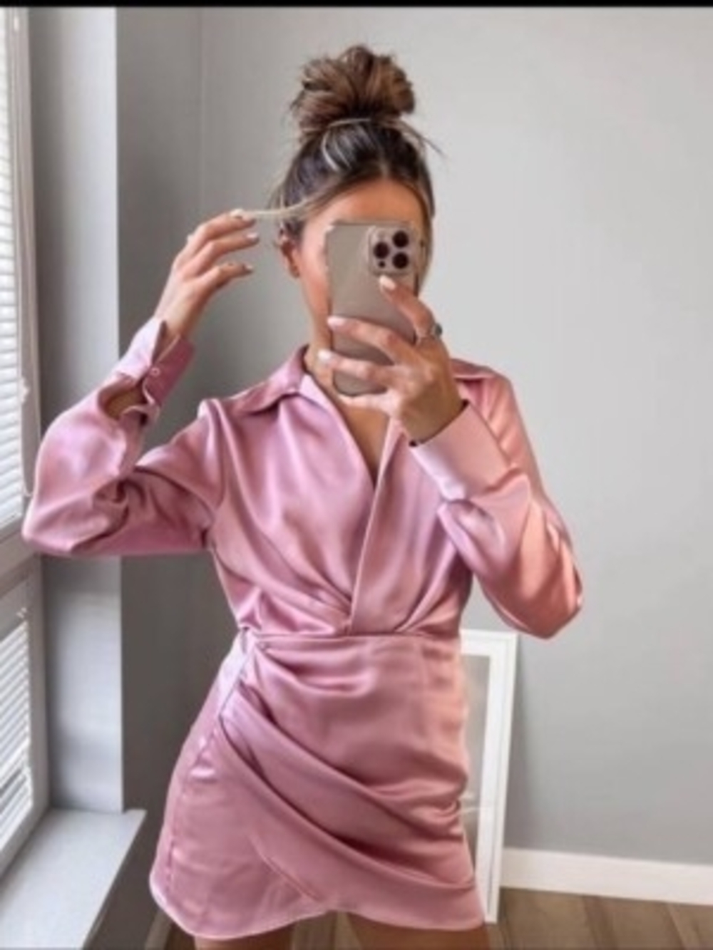 Zara Satin Draped Wrap Mini Dress in Dusty Pink